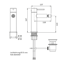 Herzbach SIRO GREY Bidet-Einlochbatterie mit Ablauf Grau matt