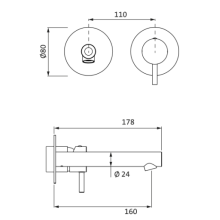 Herzbach SIRO PVD GOLD Waschtisch-Wandbatterie Farbset 160mm Gold