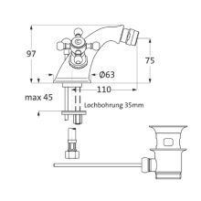 Herzbach ANAIS Bidet-Einlochbatterie mit Ablauf Chrom