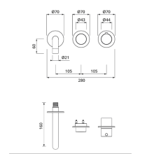 Herzbach MODUL7 PUSH Thermostat Waschtisch-Wandbatterie Farbset 160mm Edelstahl