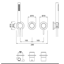 Herzbach MODUL7 Hebelmischer-Farbset 2/3 Verbraucher Brass Steel