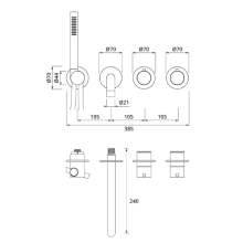 Herzbach MODUL7 Thermostat-Farbset 2 Verbraucher mit Auslauf PVD Gold