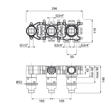 Herzbach MODUL7 Einbaukörper Thermostat 2 Verbraucher