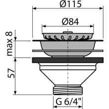 Alcadrain Ablaufventil für Spülbecken 6/4" mit einem Edelstahlgitter DN115