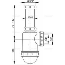 Alcadrain Spülbeckensiphon mit einer Überwurfmutter 6/4"