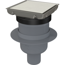 AlcaDrain Edelstahl-Bodenablauf 130×130 mm mit einem senkrechten Abgang, doppelseitiges Edelstahl-Rost, Kombi-Geruchsverschluss SMART