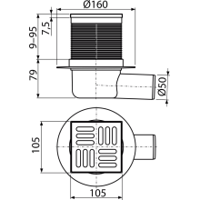 AlcaDrain Bodenablauf 105×105/50 mm mit einem waagrechten Abgang, Edelstahl Rost, Kombi-Geruchsverschluss SMART