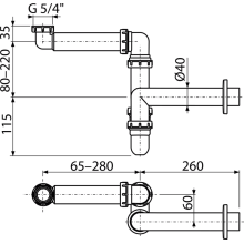 Allcadrain A434 Raumsparsiphon für die Waschbecken mit einer Überwurfmutter 5/4" ECO