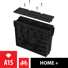 Alcadrain Servicebox für Entwässerungsrinne AVZ104 mit Kunststoffrand und Rost aus Kunststoff A15