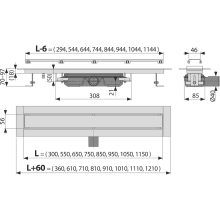 AlcaDrain APZ115 MARBLE Low Duschrinne ohne Rand mit Rost für Fliesenverlegung 300 bis 1150