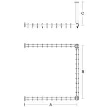 pba 01 Duschvorhangstange, U 1200x1200mm U- Form mit 2 DA 440mm aus Nylon
