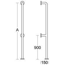 pba 01 Haltegriff, vert. Boden-/Wand- montage mit Mittelstütze, Nylon, 1860mm