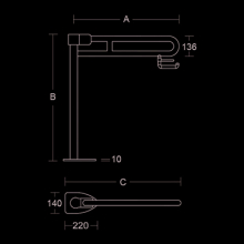 pba 01 Stützklappgriff, PRH 865mm aus Nylon für Bodenmontage