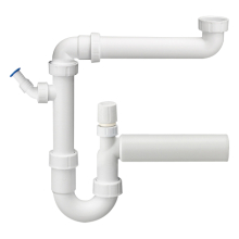 PP-Raumsparsiphon 11/2" DN 40, mit einem Geräteanschluss und Rohrbelüfter,weiss, nach DIN