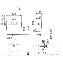 AlcaDrain Spülkasten A940-M-1/2" niedrig hängend Start/Stop Spülung