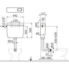 AlcaDrain Spülkasten A940-M-3/8" niedrig hängend Start/Stop Spülung