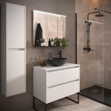 Badezimmermöbel BALTIC 800 2 Schubladen WHITE SATIN + Waschtisch-Platte