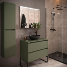 Badezimmermöbel BALTIC 900 2 Schubladen GREEN SATIN + Waschtisch-Platte