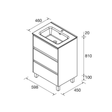 Badezimmermöbel BALTIC 600 3 Schubladen WHITE GLOSS + Waschtisch