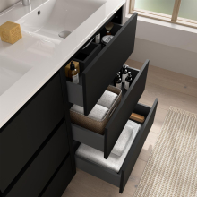 Badezimmermöbel BALTIC 1200 3 Schubladen BLACK SATIN + Waschtisch