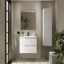 Badezimmermöbel VIMA 600 WHITE SATIN + Waschtisch