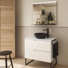 Badezimmermöbel VIMA 800 WHITE SATIN + Waschtisch-Platte
