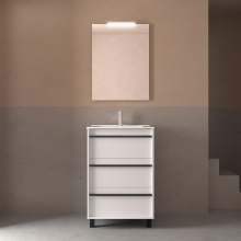Badezimmermöbel ATTILA 600 3 Schubladen WHITE SATIN + Waschtisch + Spiegel