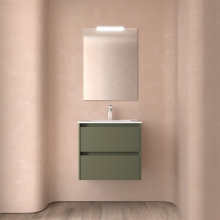 Badezimmermöbel BALTIC 600 2 Schubladen GREEN SATIN + Waschtisch + Spiegel
