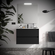 Badezimmermöbel BALTIC 800 2 Schubladen BLACK SATIN + Waschtisch + Spiegel