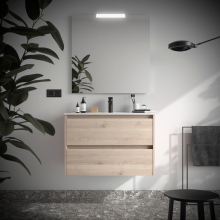 Badezimmermöbel BALTIC 800 2 Schubladen NATURAL + Waschtisch + Spiegel