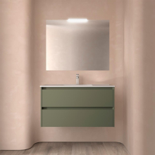 Badezimmermöbel BALTIC 1000 2 Schubladen GREEN SATIN + Waschtisch + Spiegel