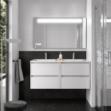 Badmöbelset BALTIC 1200 4 Schubladen WEISS SATIN + Waschbecken + Spiegel