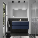 Badmöbelset BALTIC 1200 4 Schubladen BLAU SATIN +...