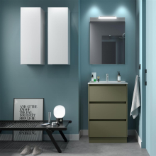 Badezimmermöbel BALTIC 600 3 Schubladen GREEN SATIN + Waschtisch + Spiegel