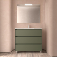 Badezimmermöbel BALTIC 1000 3 Schubladen GREEN SATIN + Waschtisch + Spiegel
