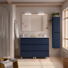 Badezimmermöbel BALTIC 1200 6 Schubladen BLUE SATIN + Waschtisch + Spiegel