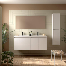 Badezimmermöbel BALTIC 1400 2 Türen und 2 Schubladen WHITE SATIN + Waschtisch + Spiegel