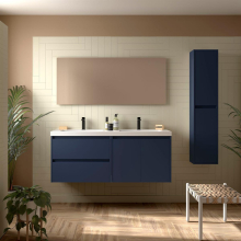 Badezimmermöbel BALTIC 1400 2 Türen und 2 Schubladen BLUE SATIN + Waschtisch + Spiegel