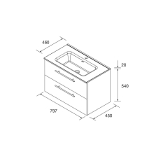 Badezimmermöbel SILANE 800 2 Schubladen WHITE SATIN + Waschtisch