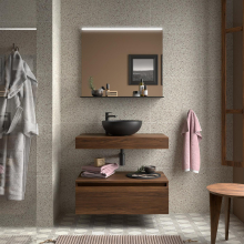Set DOMUS 800 Schrankelement wandhängend 1 Schublade und Waschtischplatte NUSSBAUM