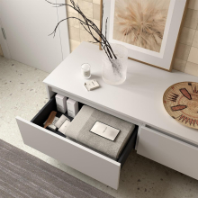 Set DOMUS 1000 Schrankelement wandhängend 1 Schublade und Waschtischplatte WHITE SATIN