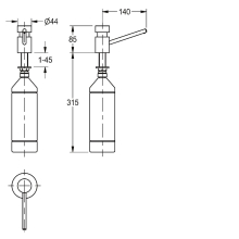 KWC Seifenspender für. Waschtischeinbau, 1 L-flasche, Ausladung 140 mm
