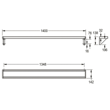 KWC Ablage, SATURN, Edelstahl, 1400x138x142 mm, Aufputz