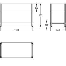 KWC Untergestell, MAXIMA, Edelstahl, 1180x850x550 mm