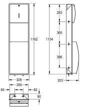 KWC Papier-abfall-kombi, STRATOS, Edst. 328x1162x203 mm, Unterputz, Ca. 22 l