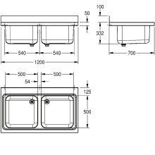 KWC Gewerbespüle, MAXIMA, Edelstahl, 2 Becken, 1200x432x700 mm