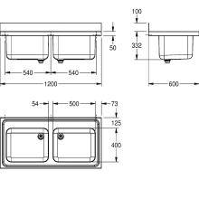 KWC Gewerbespüle, MAXIMA, Edelstahl, 2 Becken, 1200x432x600 mm