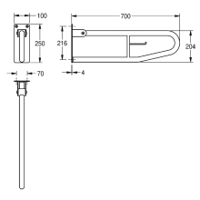 KWC Stützklappgriff, CONTINA, Edelstahl, 100x250x700 mm, Wc-rollenhalter