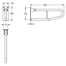 KWC Stützklappgriff, CONTINA, Edelstahl, 100x250x600 mm