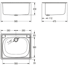 KWC Einlege-mehrzweckbecken, SIRIUS, Edelstahl, 560x230x470 mm, Ablauf Mittig